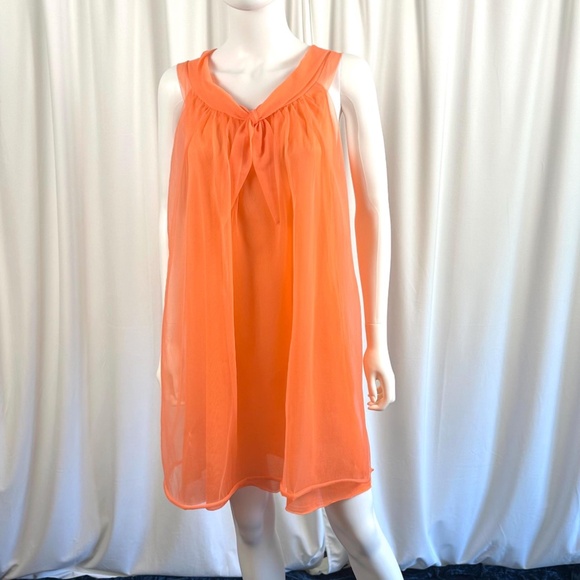 Vintage Other - Vintage 1960’s Babydoll Chiffon Nightgown Dress in Day Glow Orange - MCM - S/M